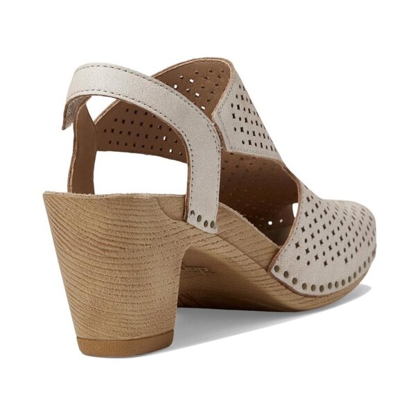 NEW Dansko Teagan Perforated Leather Peep Toe Heeled Sandal in Vintage W…